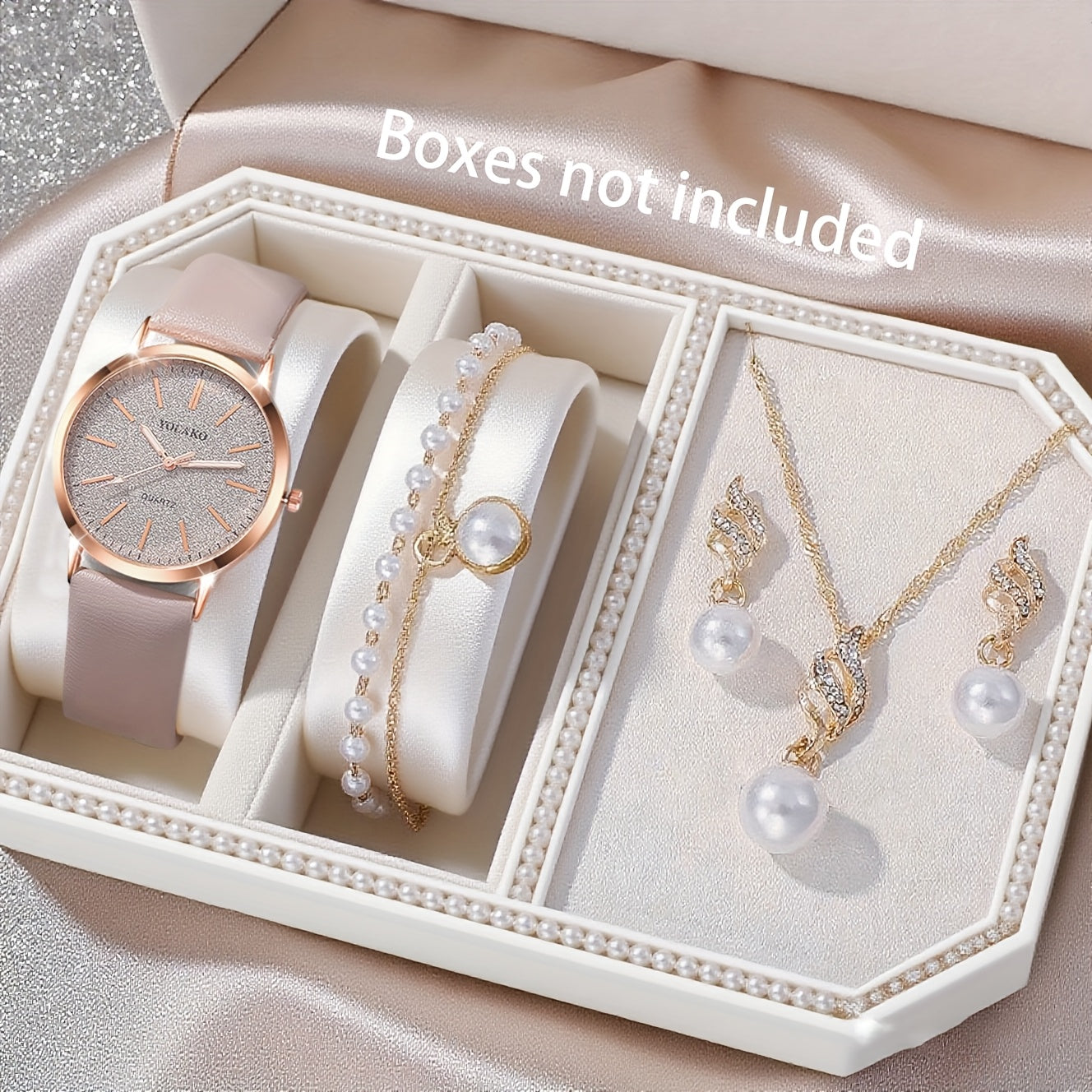 SHAARMS 5pcs Women's & Jewelry Watch & Bracelet Set - Elegant PU Strap Quartz Watch with Bracelets
