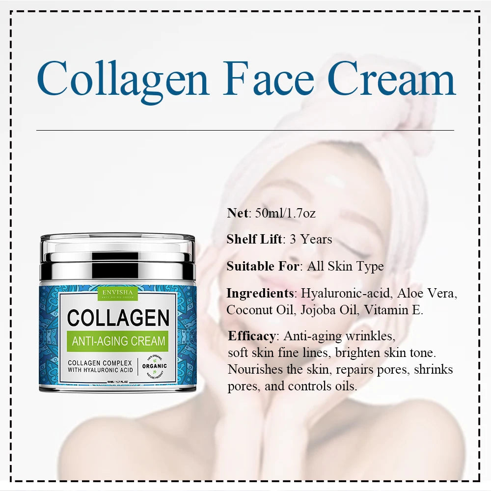 ENVISHA Face Cream Collagen Hyaluronic Acid Anti-Wrinkle Shrink Pores