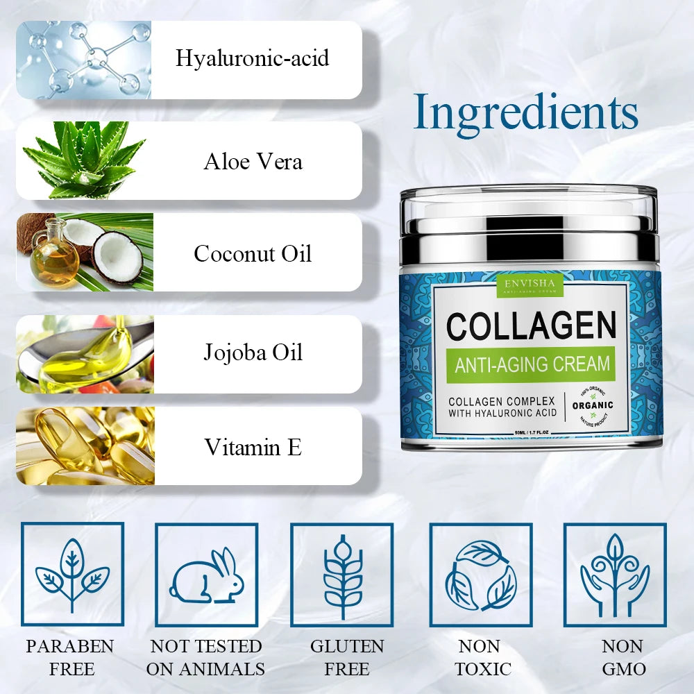 ENVISHA Face Cream Collagen Hyaluronic Acid Anti-Wrinkle Shrink Pores