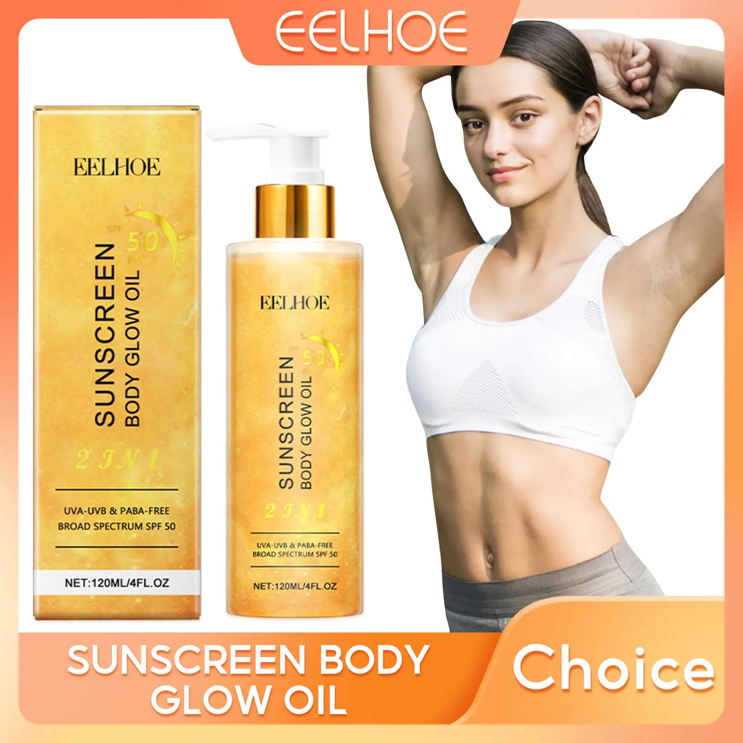 EELHOE 2 In1 Sunscreen Spf 50 Body Oil for Glowing Skin
