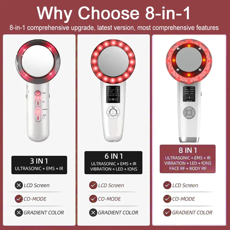 8 IN 1 Ultrasound Anti-Cellulite Body Slimming Machine Face Lifting EMS Massager RF Infrared