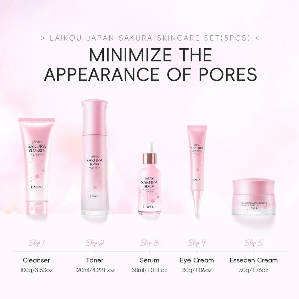 LAIKOU Japan Sakura Skin Care Set Serum Rejuvenating 5pcs/set