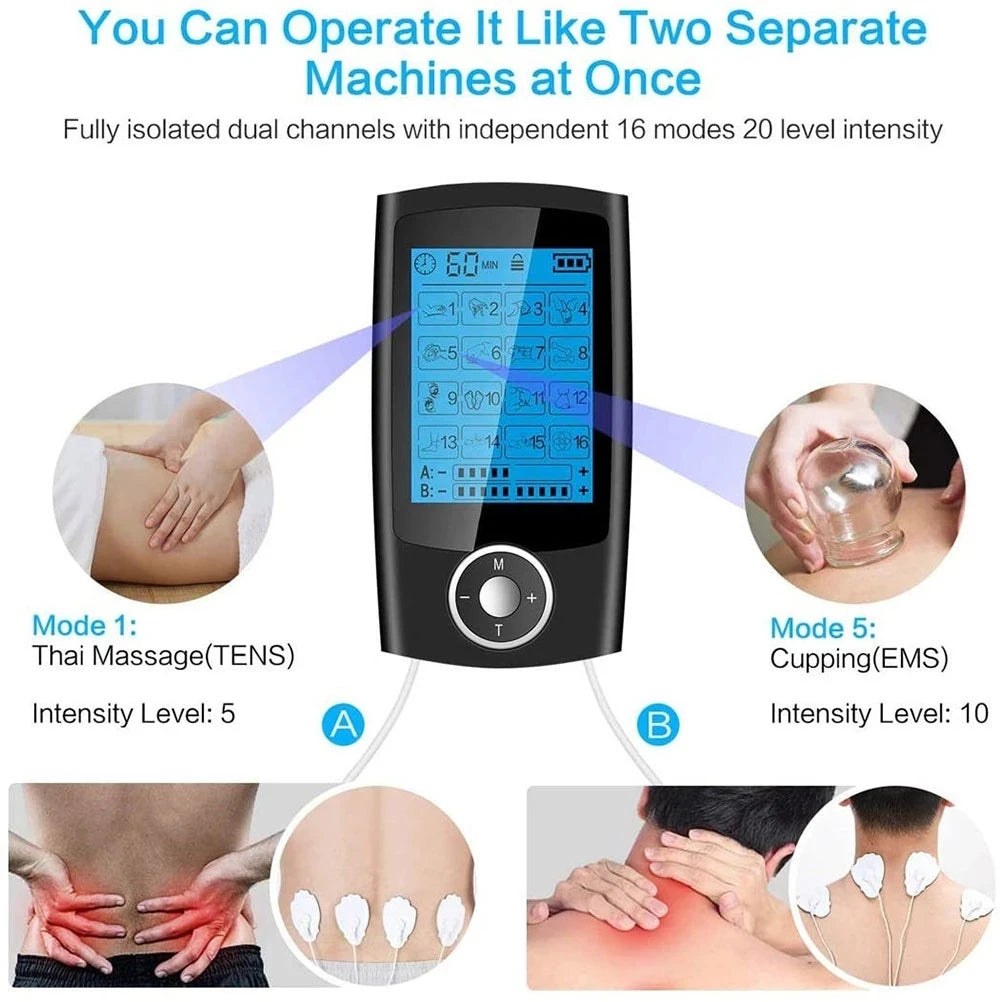 16 Modes Electric Tens Relax Muscle Stimulator EMS Acupuncture Body Massage Digital Therapy
