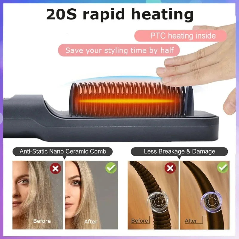 Electric Brush Straightener Multifunctional Hot Comb Negative Ion Anti-Scalding