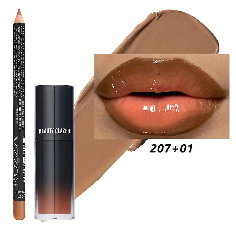 2pcs/Set Smooth Lip Liner+Lip Makeup, Long-Lasting Moisturizing Lip Makeup Lip Plump