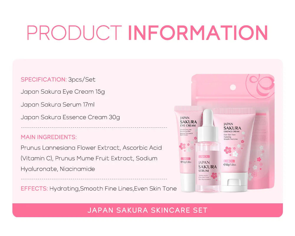 LAIKOU Sakura Skin Care Sets Facial Cleanser Face Cream Serum Toner Moisturizing Brightening Anti Wrinkles Face Care Kit