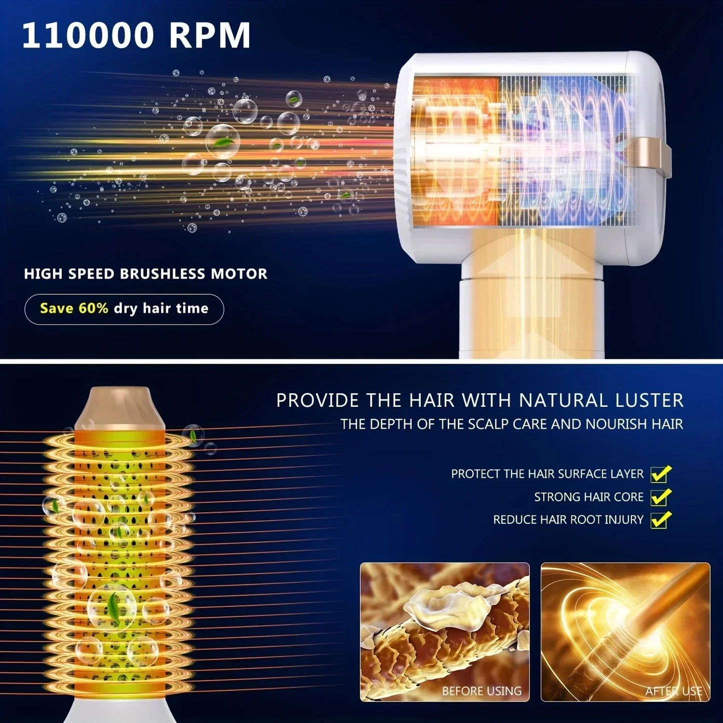 7 in 1 Hair Dryer Negative Ion Airwrap Styling Hair Curler Straightening