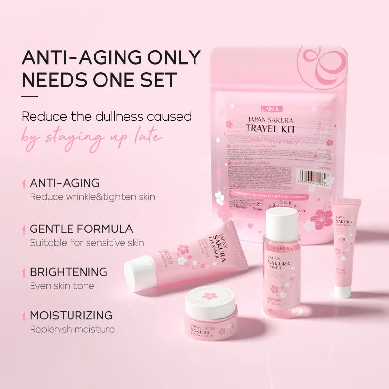 LAIKOU Sakura Skin Care Sets Facial Cleanser Face Cream Serum Toner Moisturizing Brightening Anti Wrinkles Face Care Kit
