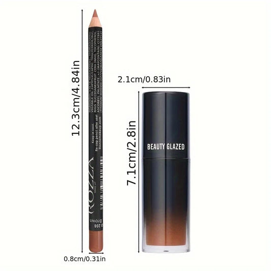 2pcs/Set Smooth Lip Liner+Lip Makeup, Long-Lasting Moisturizing Lip Makeup Lip Plump