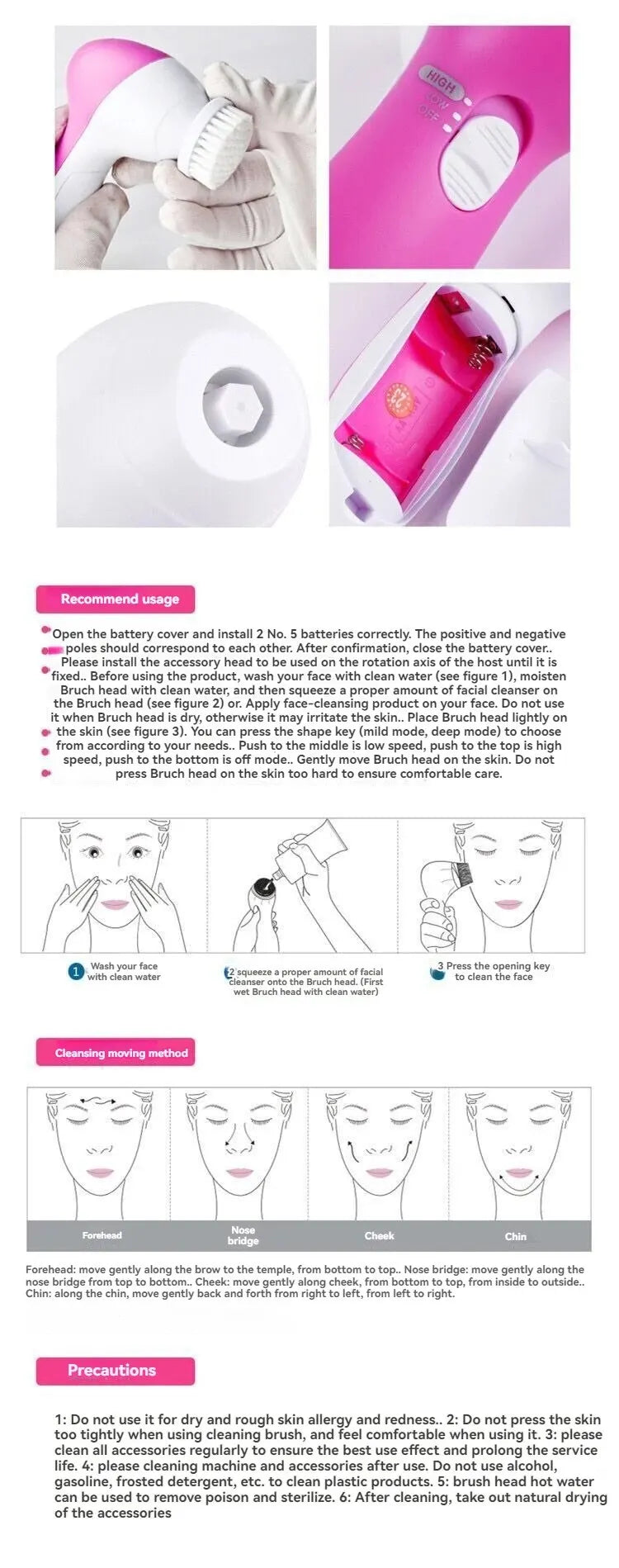 5 In 1 Beauty Massager, Facial Cleansing Brush, Deep Cleansing Gentle And Effective Skin Care