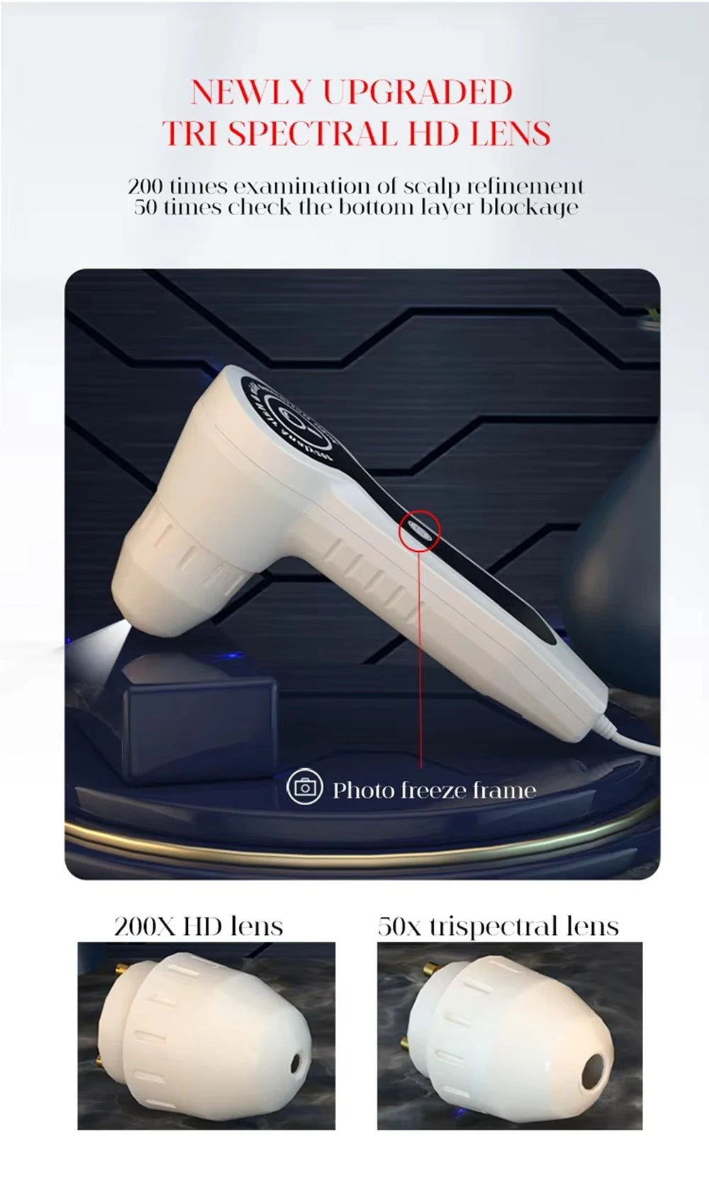 Professional use Digital Skin Analyzer 2025 HD Professional Hair Scalp Camera Detector Hair Follicle Oil Moisture Test Device 10inch 50/200X