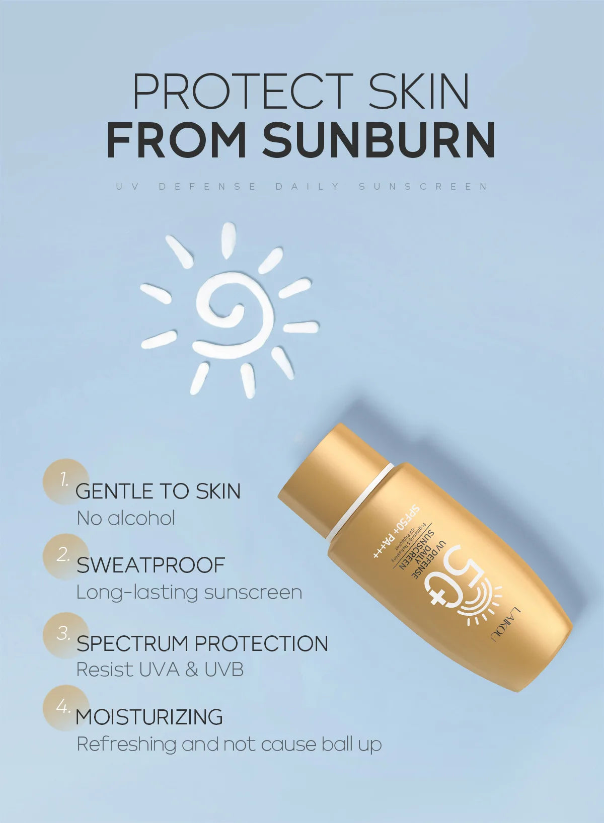 LAIKOU SPF 50+ PA+++ Anti UV Hydrating Face Protective Cream 50g