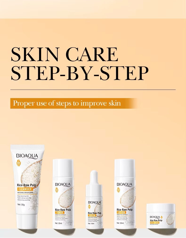 Rice Puree Skin Set & Soap Whitening Hydrating facial cleanser+toner+essence+lotion+cream Set