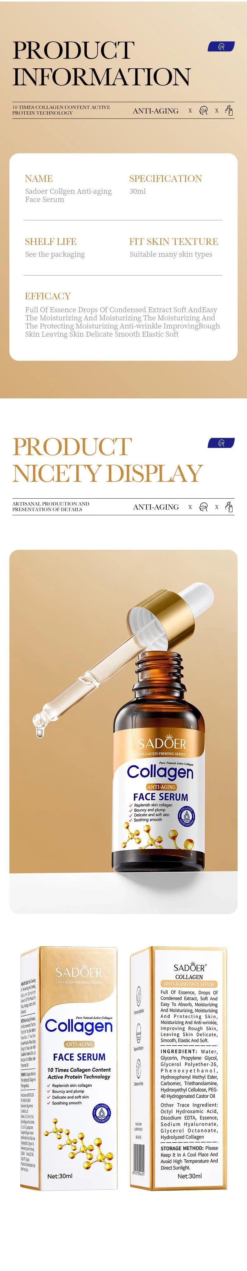 Collagen Face Serum 3pcs skincare Facial Essence Liquid Firming Moisturizing Nourishing