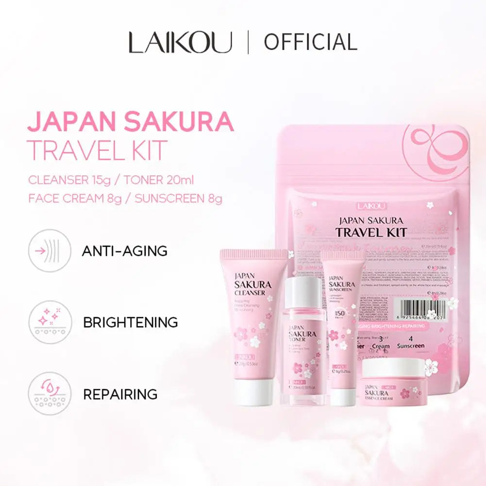 LAIKOU Sakura Skin Care Sets & Kits With Cleanser,Serum,Eye Cream, Travel Kit
