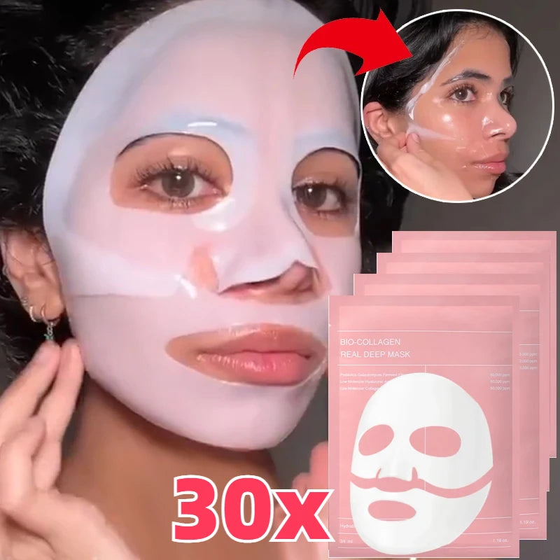 Bio Collagen Face Mask Shrink Pores Deep Hydrating Overnight Moisturizing Mask 20/10/5PCs