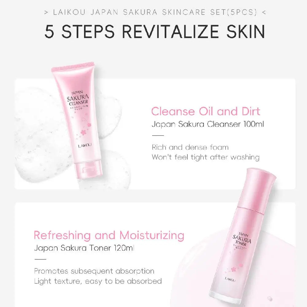 LAIKOU Japan Sakura Skin Care Set Serum Rejuvenating 5pcs/set