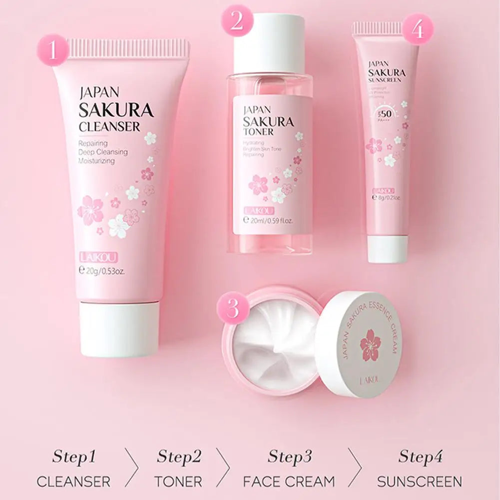 LAIKOU Sakura Skin Care Sets & Kits With Cleanser,Serum,Eye Cream, Travel Kit