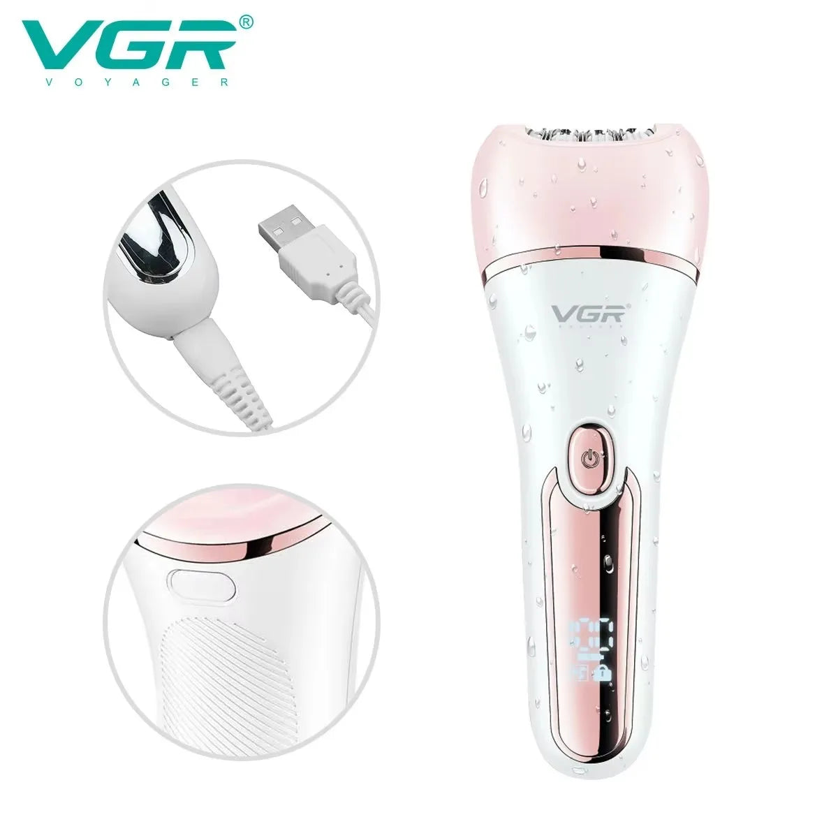 VGR Hair Remover Electric Epilator Leg Body Bikini Facial Underarms LED