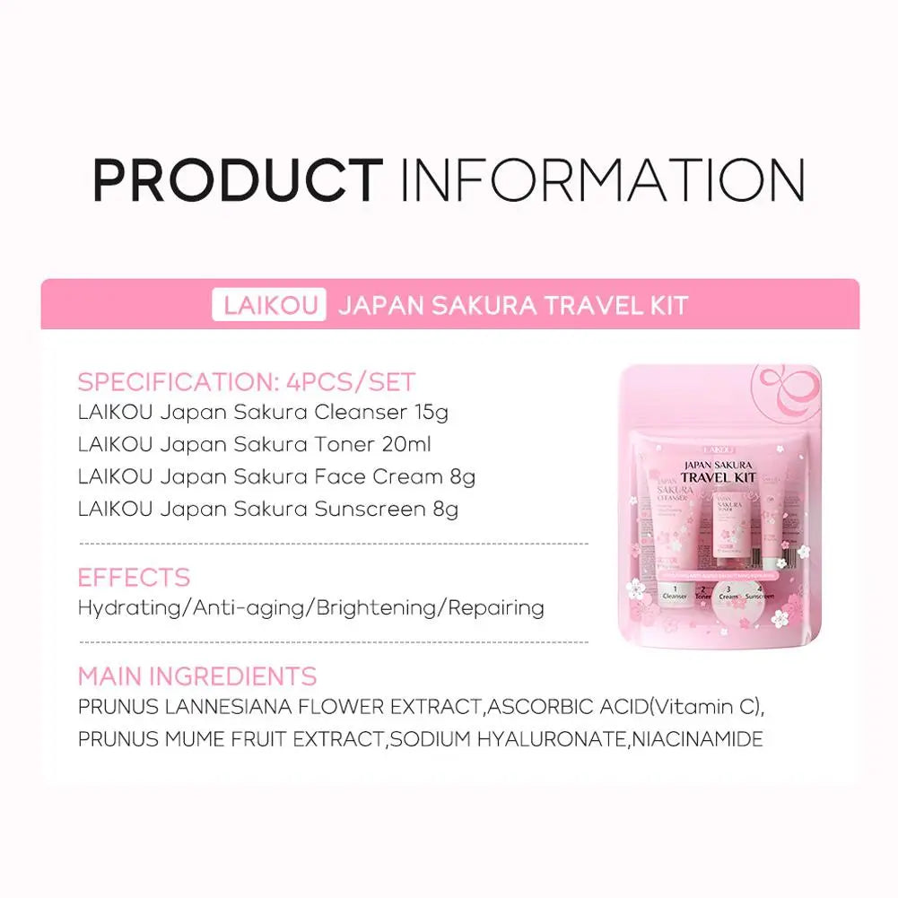 LAIKOU Sakura Skin Care Sets & Kits With Cleanser,Serum,Eye Cream, Travel Kit