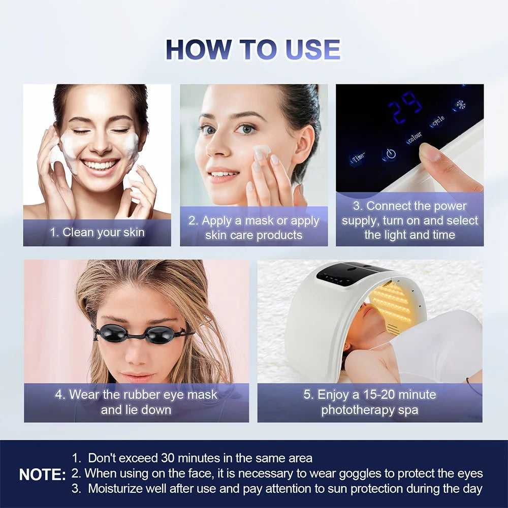 foreverlily LED Face Mask PDT Machine 7 Colors Light Photon Skin Rejuvenation Facial Body Beauty Spa
