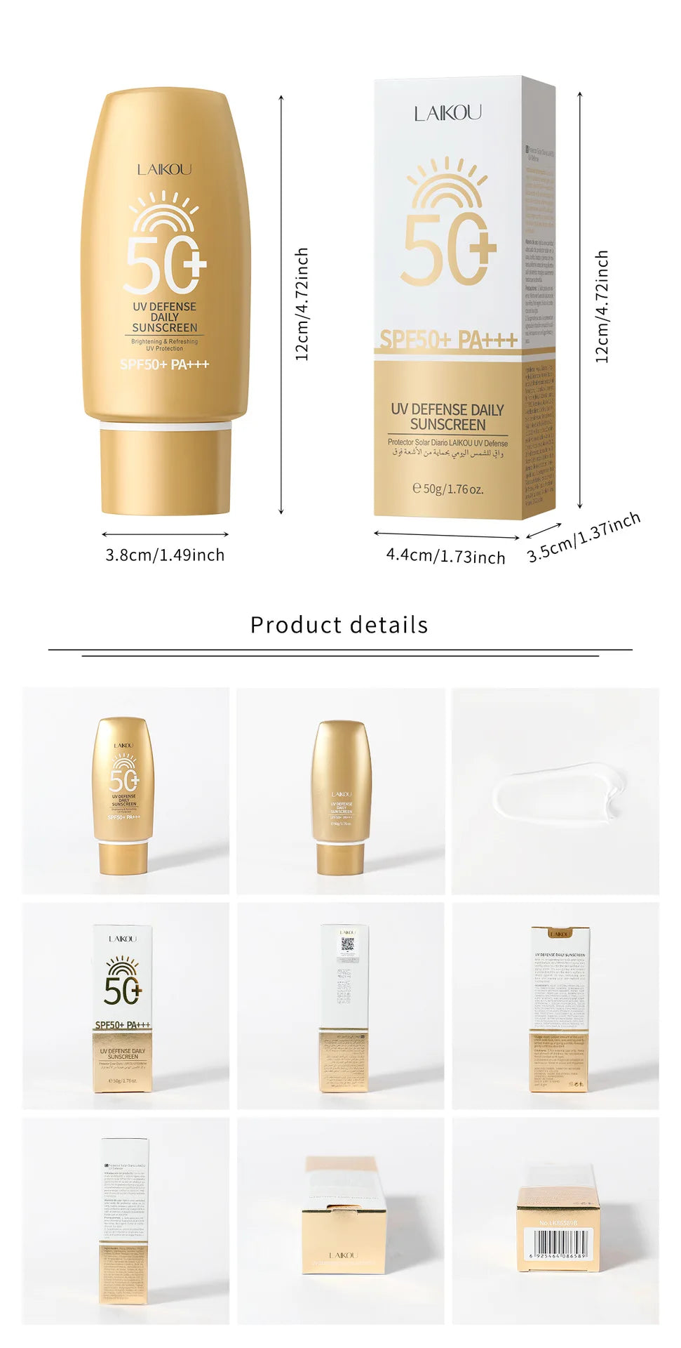 LAIKOU SPF 50+ PA+++ Anti UV Hydrating Face Protective Cream 50g