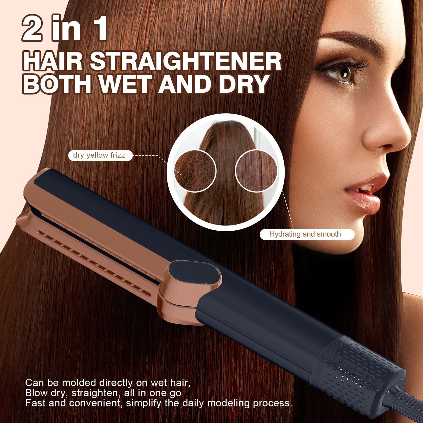 Professional 2in1 Hair Straightener and Dryer Heat-Up Flat Design