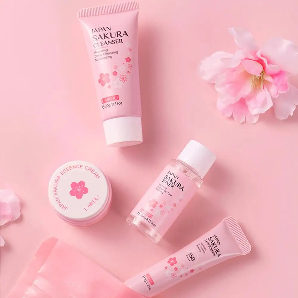 LAIKOU Sakura Skin Care Sets & Kits With Cleanser,Serum,Eye Cream, Travel Kit