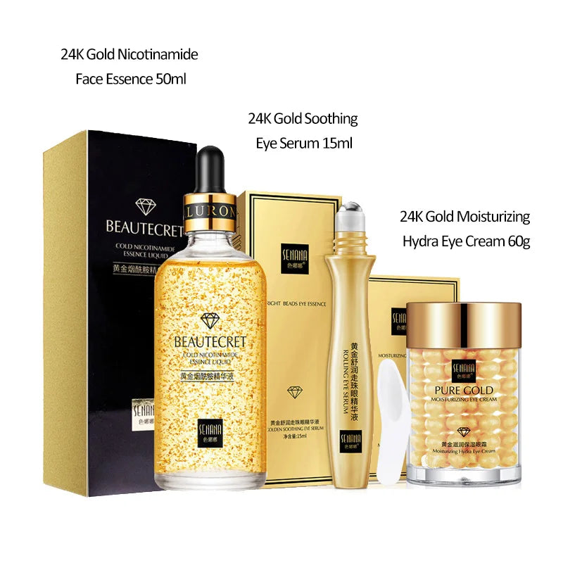 Skincare Set 24K Gold Niacinamide Face Serum Anti Ageing Skin Products Remove Dark Circles Collagen Eye Cream