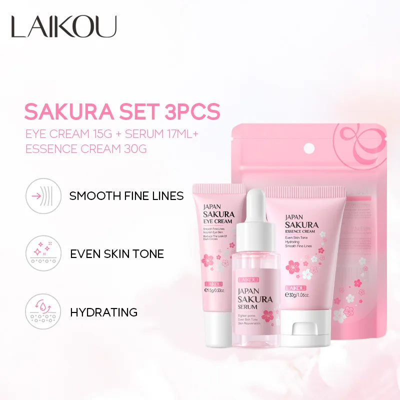 LAIKOU Sakura Skin Care Sets Facial Cleanser Face Cream Serum Toner Moisturizing Brightening Anti Wrinkles Face Care Kit