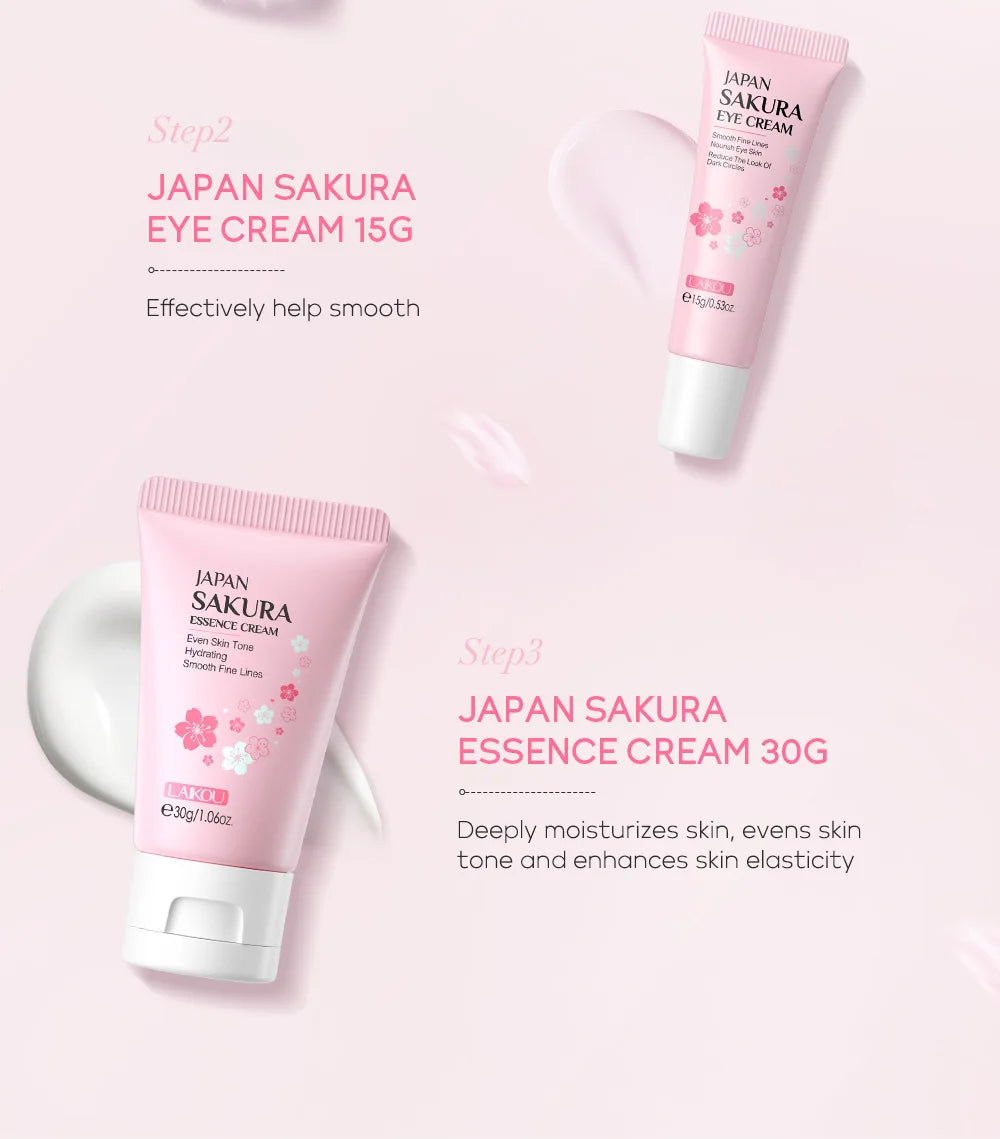 LAIKOU Sakura Skin Care Sets Facial Cleanser Face Cream Serum Toner Moisturizing Brightening Anti Wrinkles Face Care Kit