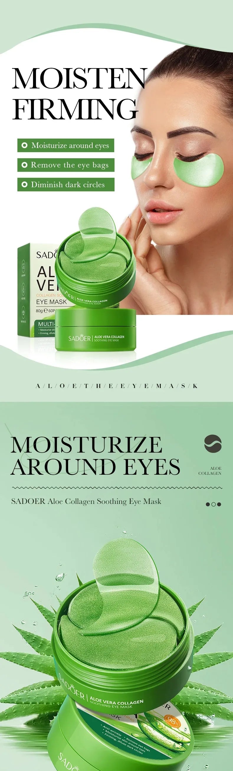 Aloe Vera Collagen Eye Mask Anti Dark Circles 60pcs Eye Patches Eyes Skin Care Products