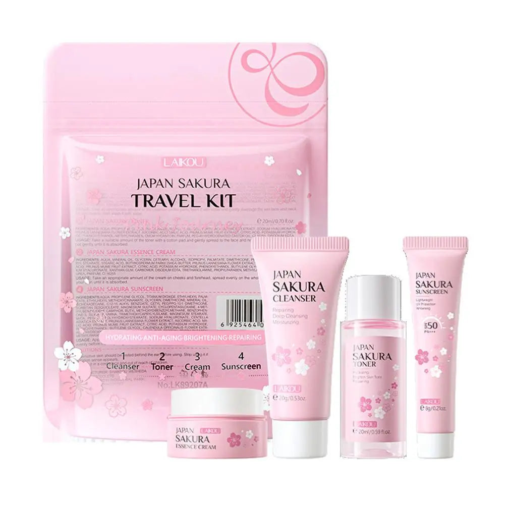 LAIKOU Sakura Skin Care Sets & Kits With Cleanser,Serum,Eye Cream, Travel Kit