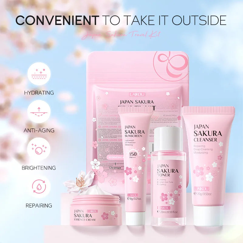 LAIKOU Sakura Skin Care Sets Facial Cleanser Face Cream Serum Toner Moisturizing Brightening Anti Wrinkles Face Care Kit