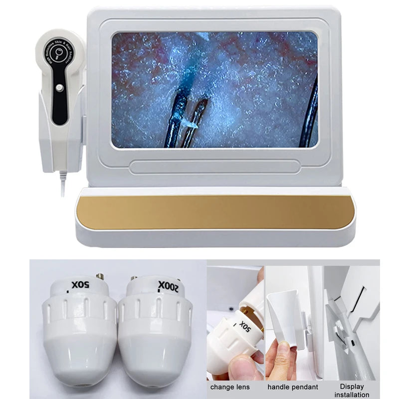 Professional use Digital Skin Analyzer 2025 HD Professional Hair Scalp Camera Detector Hair Follicle Oil Moisture Test Device 10inch 50/200X