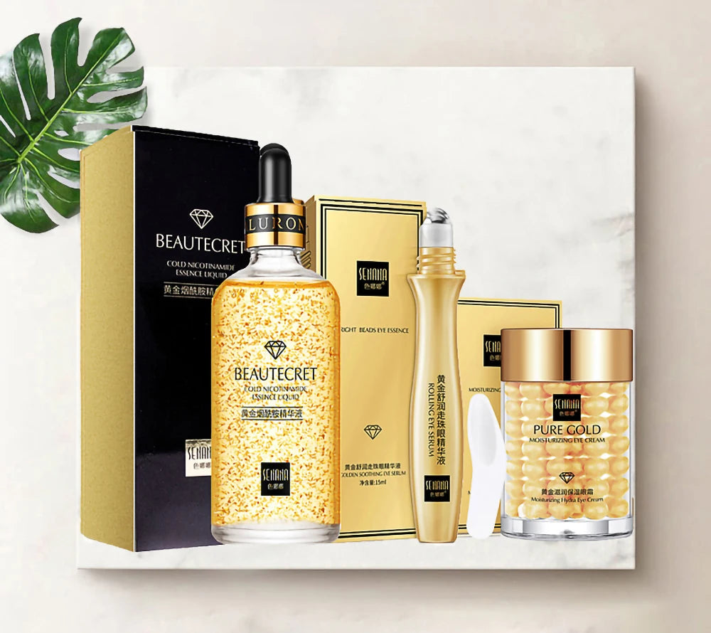 Skincare Set 24K Gold Niacinamide Face Serum Anti Ageing Skin Products Remove Dark Circles Collagen Eye Cream