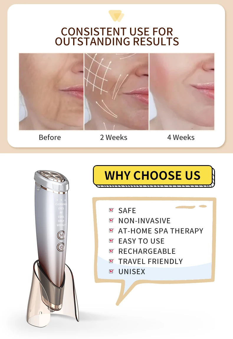 RF Facial Lifting Beauty Device High Frequency Facial Eyes Neck Skin Care Beauty Tool for Home Use Women