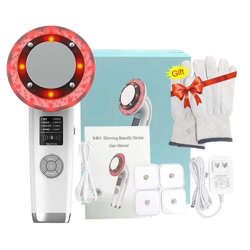 8 IN 1 Ultrasound Anti-Cellulite Body Slimming Machine Face Lifting EMS Massager RF Infrared