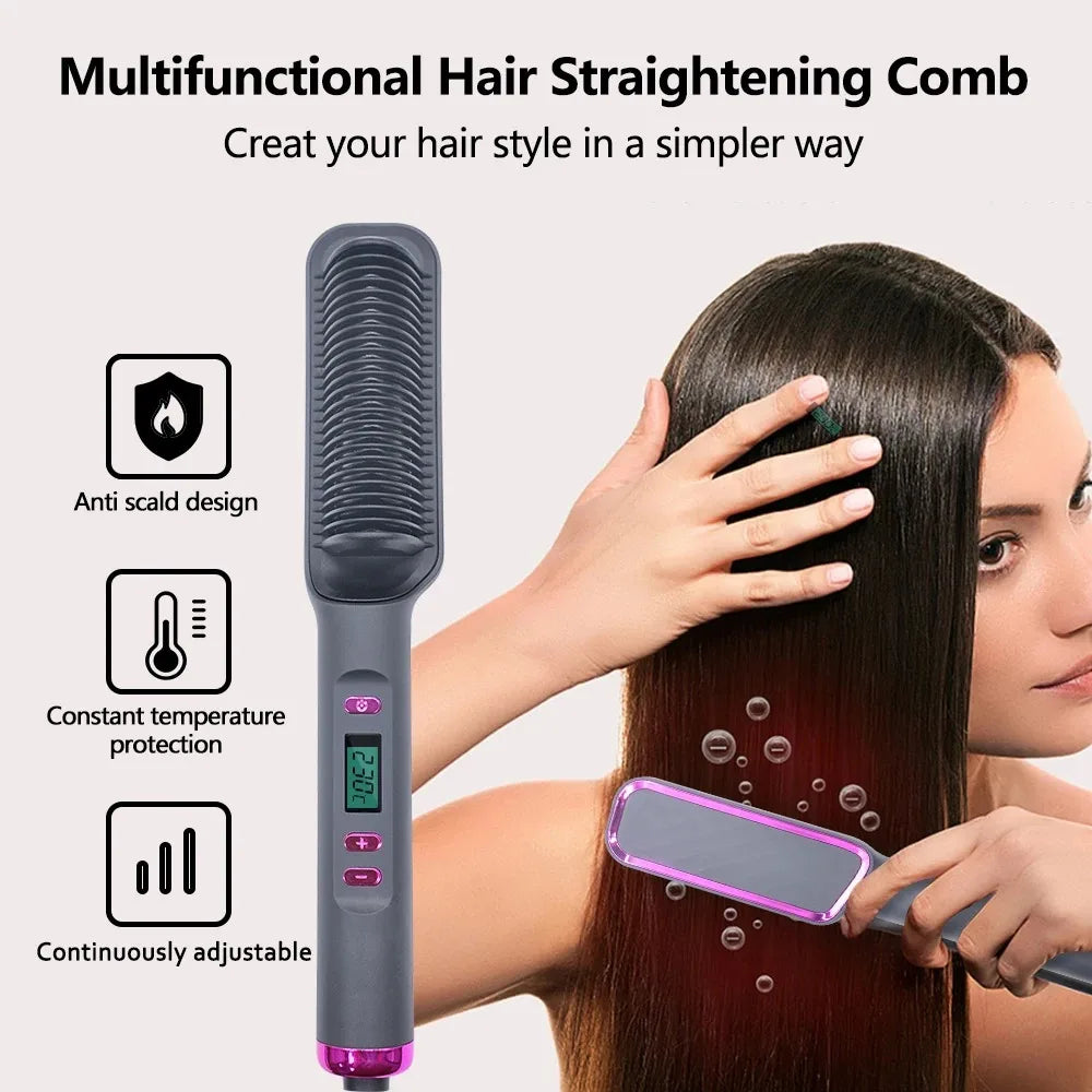 Electric Brush Straightener Multifunctional Hot Comb Negative Ion Anti-Scalding