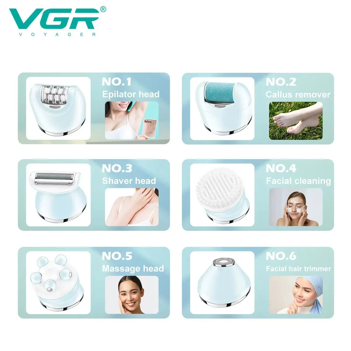 VGR Hair Remover Electric Epilator Leg Body Bikini Facial Underarms LED