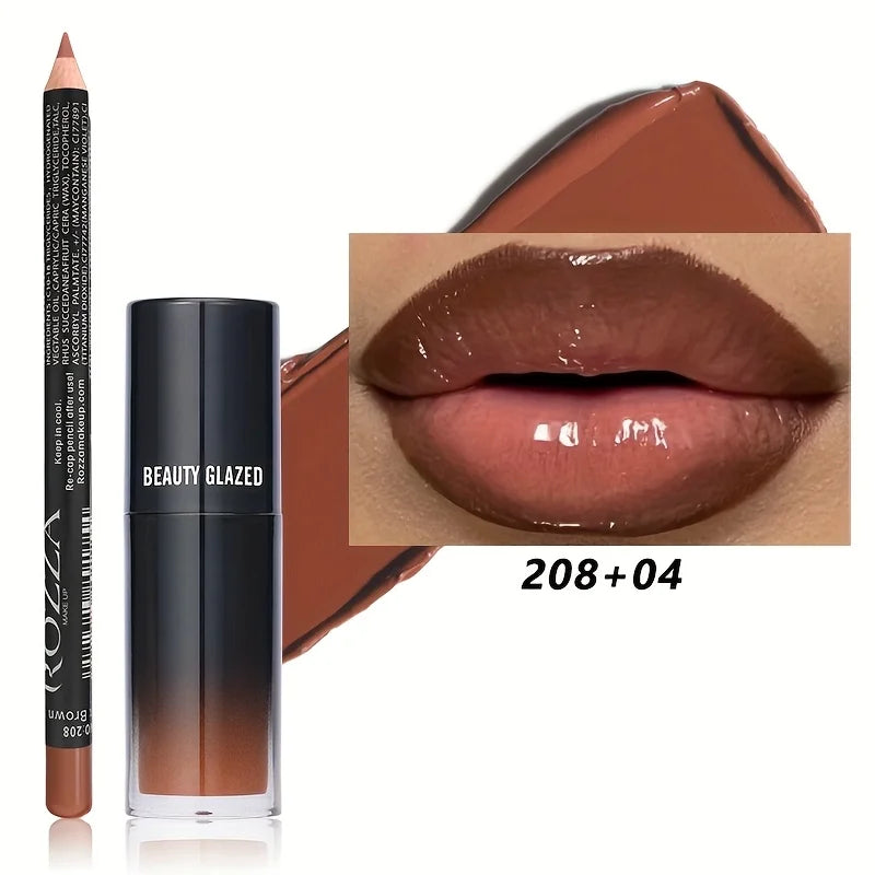 2pcs/Set Smooth Lip Liner+Lip Makeup, Long-Lasting Moisturizing Lip Makeup Lip Plump