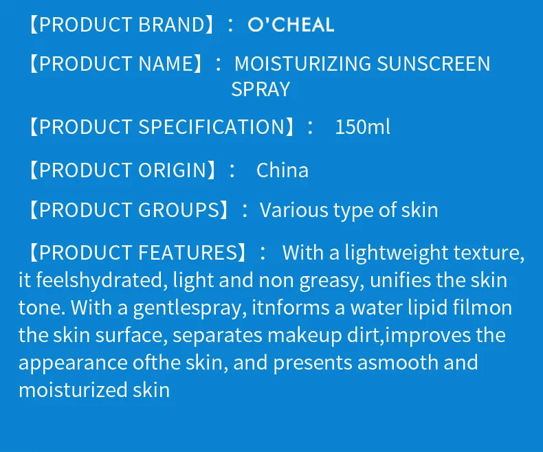 O‘cheal SPF Sunscreen Spray Anti-aging Spray Facial Body cream 150ml