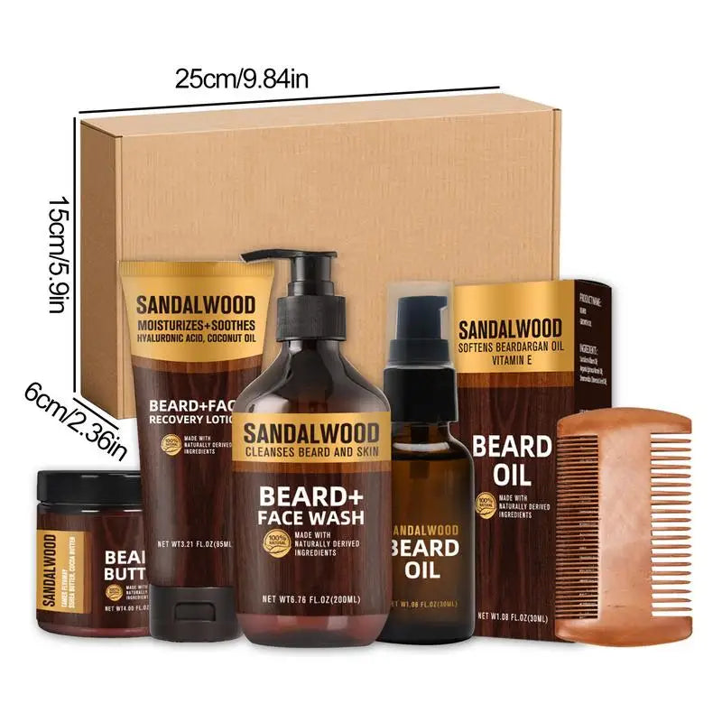 5pcs Beard Care Set Men Beard Oil Mustache Hair Growth 200ml