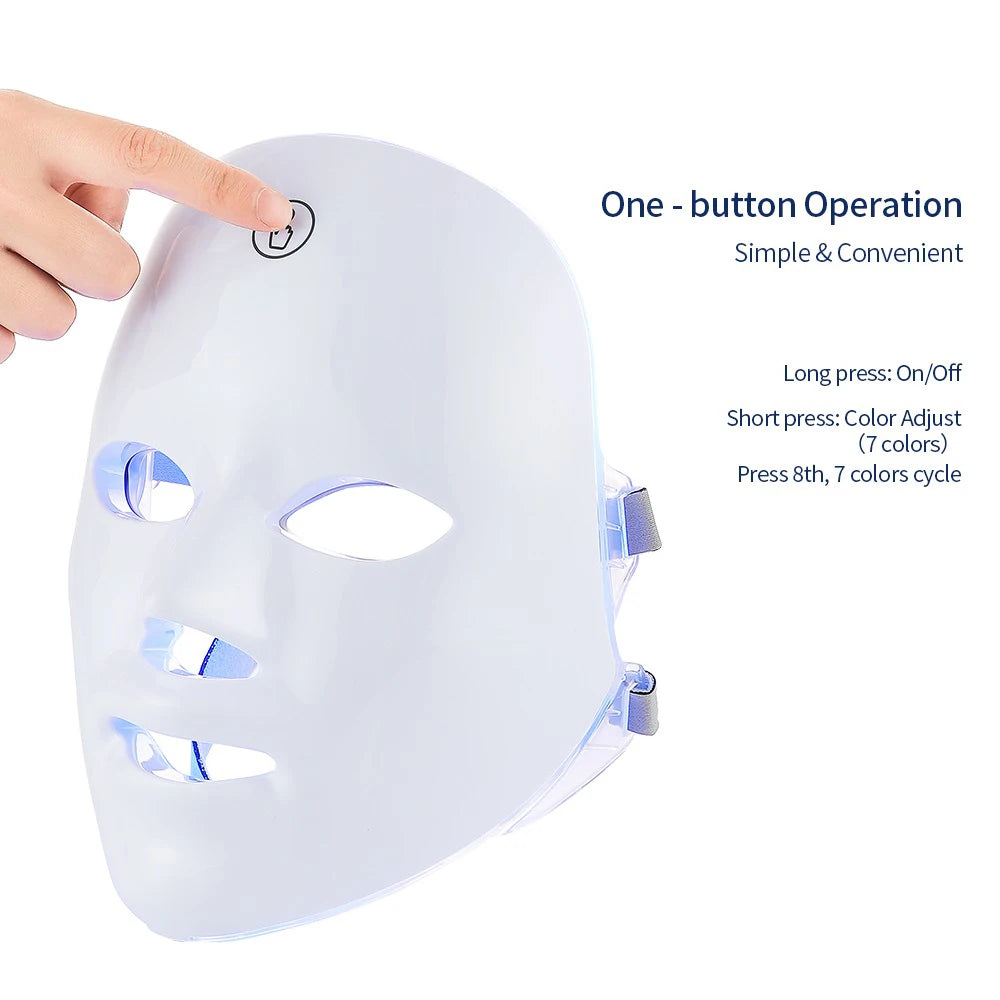 Facial LED Mask Rechargeable 7 Colors LED Photon Beauty Mask Skin Rejuvenation Home Face Lifting Whitenin