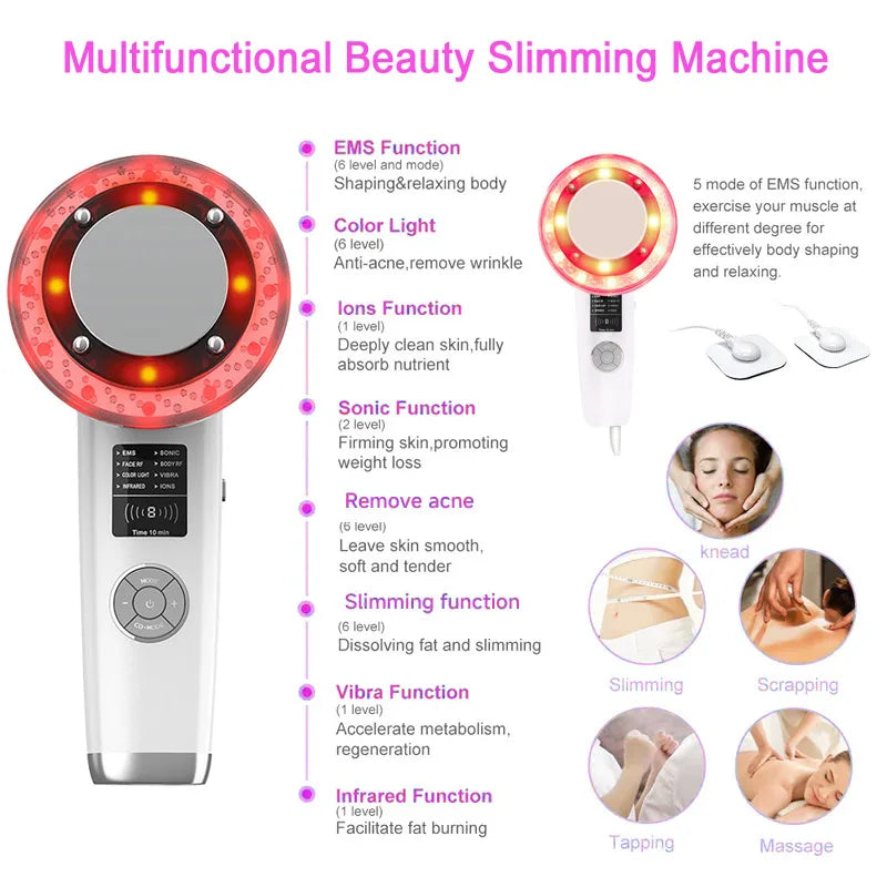 8 IN 1 Ultrasound Anti-Cellulite Body Slimming Machine Face Lifting EMS Massager RF Infrared