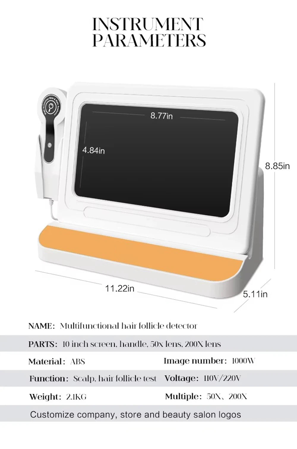 Professional use Digital Skin Analyzer 2025 HD Professional Hair Scalp Camera Detector Hair Follicle Oil Moisture Test Device 10inch 50/200X