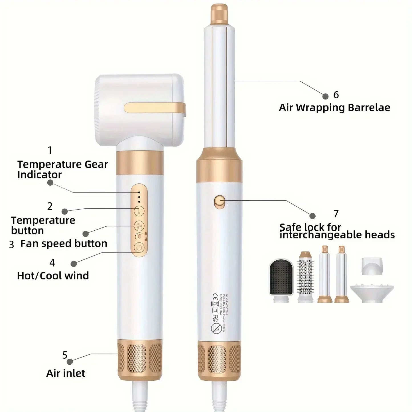 7 in 1 Hair Dryer Negative Ion Airwrap Styling Hair Curler Straightening