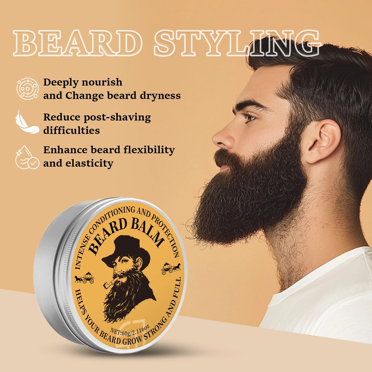 Original Lanthome Beard Balm Conditioner Oil 60g for Growth