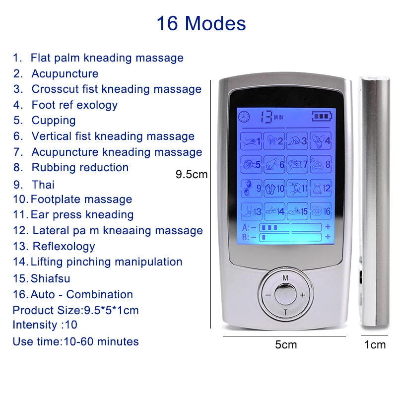 16 Modes Electric Tens Relax Muscle Stimulator EMS Acupuncture Body Massage Digital Therapy