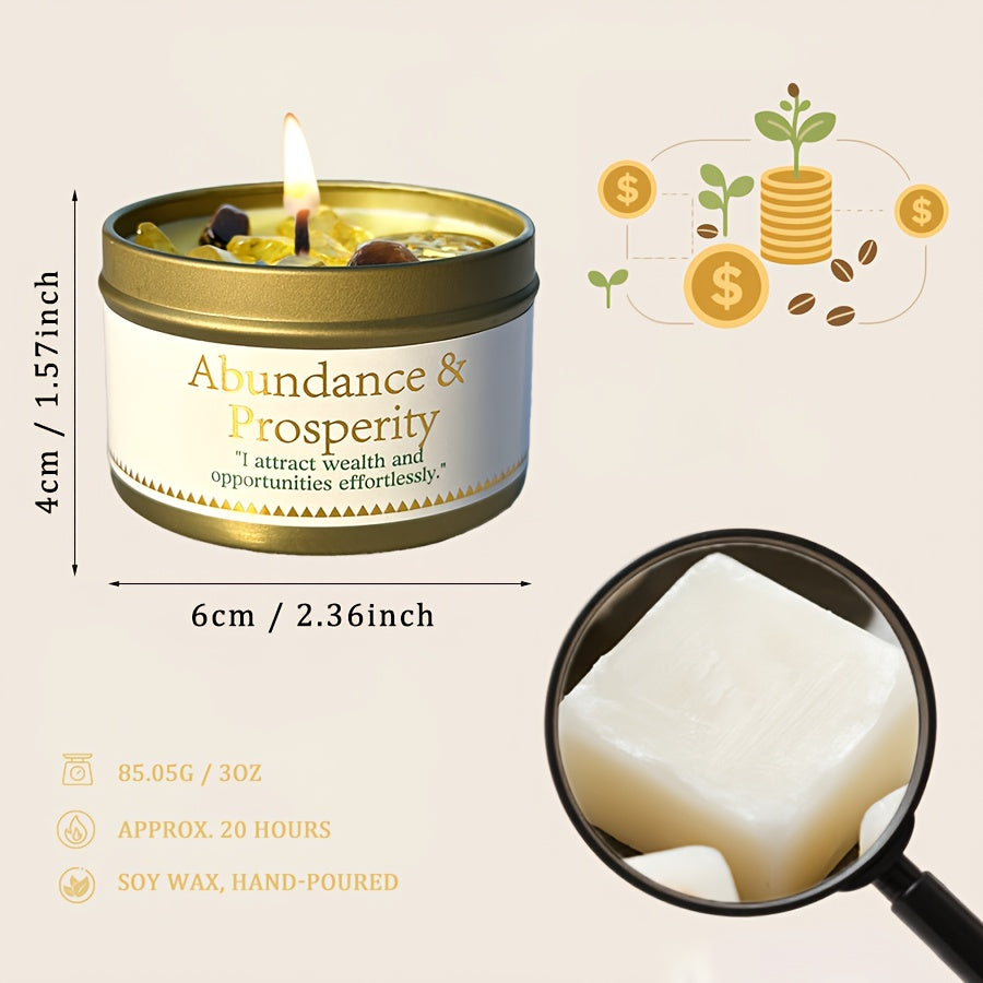 EVODUCK Law of Attraction Abundance Manifestation Candle | Patchouli & Cinnamon 3oz Scented Soy Wax Candle with Yellow & Golden Crystal | for Focus, Meditation, Yoga & Reading